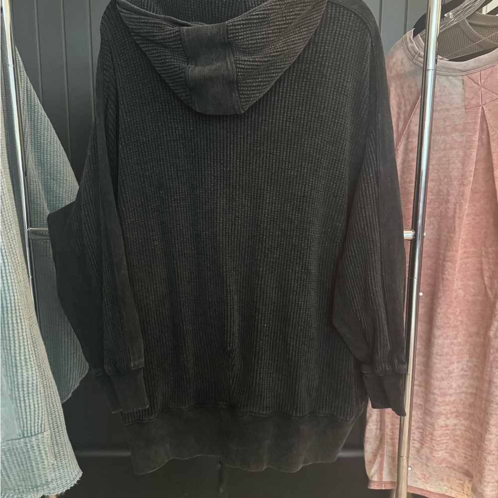Black Hooded Waffle Zip-Up Jacket by free people - Picture 3 of 3